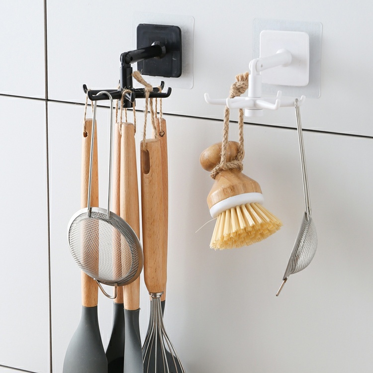 Móc treo dán tường có 6 nhánh xoay 360° - giá treo đồ nhà bếp, móc treo đồ đa năng chìa khóa...