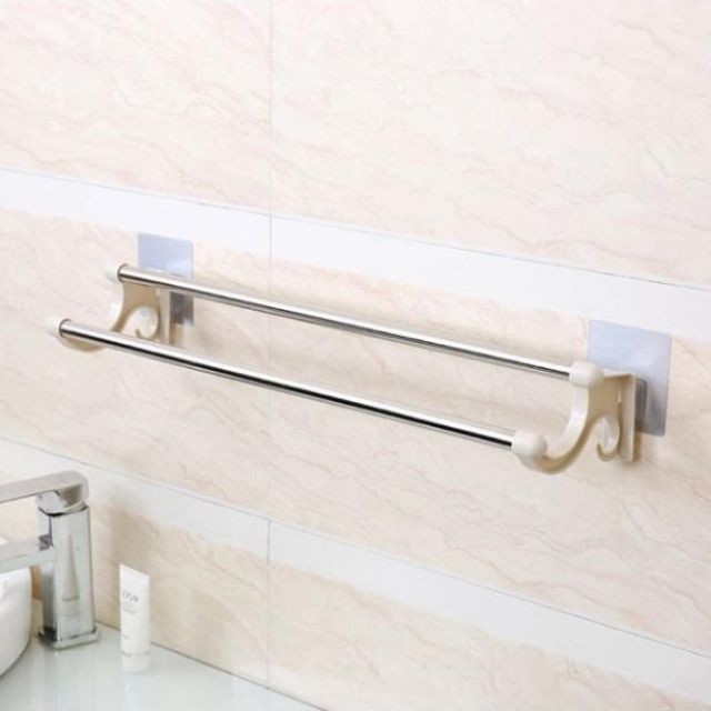 Giá treo khăn nhà tắm 2 tầng inox dán tường không cần khoan vít - giá vắt khăn mặt 2 tầng treo tường