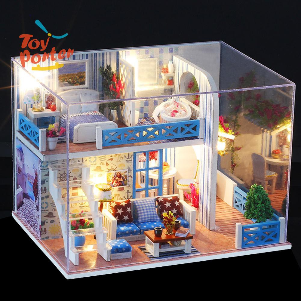 BA Wooden DIY Seaview House Toy Assembly Building Model Miniature Dollhouse