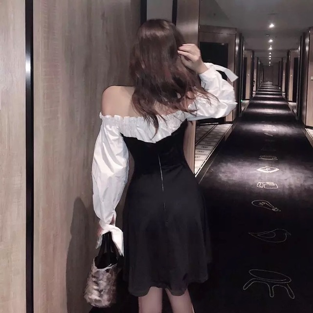 [Có sẵn+video]Đầm trễ vai tiểu thư Ulzzang hot tik tok