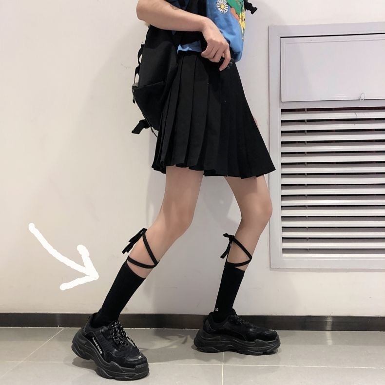 Vớ Gân Dây Duy Băng Nơ Swag - Tất Trơn Gân Kèm Dây Duy Băng Vải