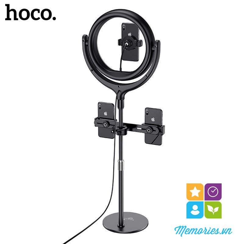 Bộ đèn Led tròn Livestream Hoco LV01 + kèm 3 kẹp điện thoại selfie + chân đế - Hàng chính hãng, chất lượng cao