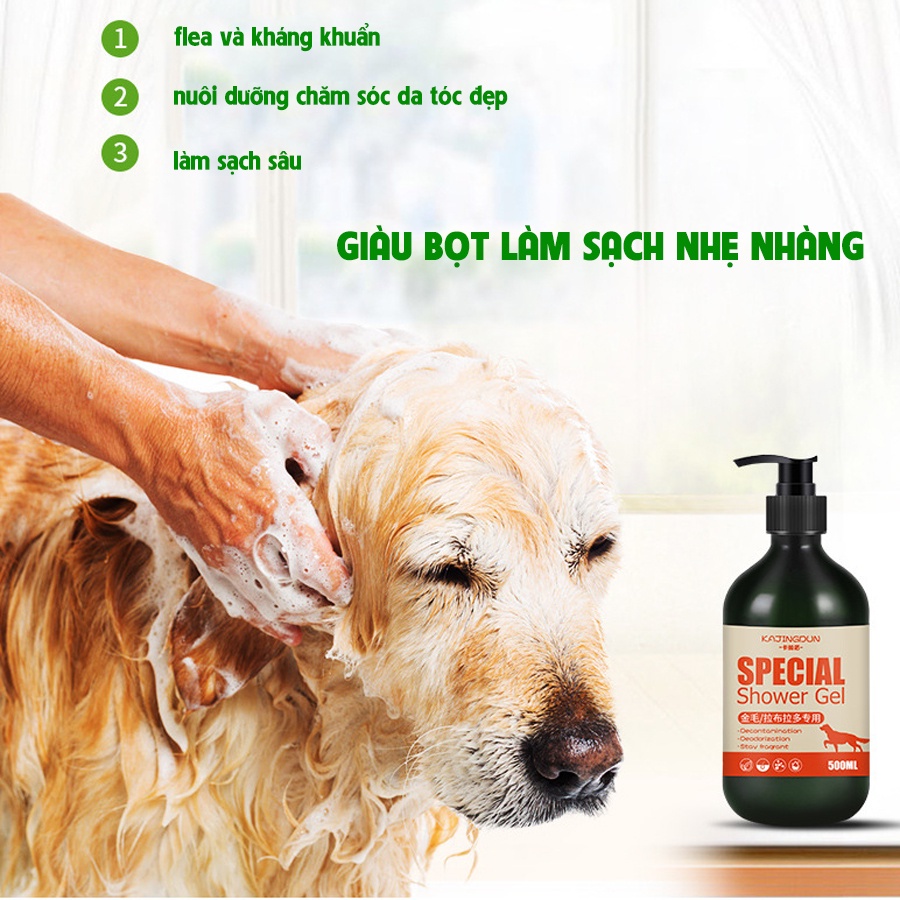 Sữa tắm cho chó mèo KAJINGDUN dưỡng chất nha đam ,dầu dừa lúa mạch cấp ẩm sâu da dưỡng lông - 500ml