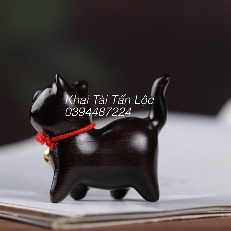 Mèo gỗ mun mắt xanh tài Lộc , bình an mẫu mới kèm hộp sang trọng