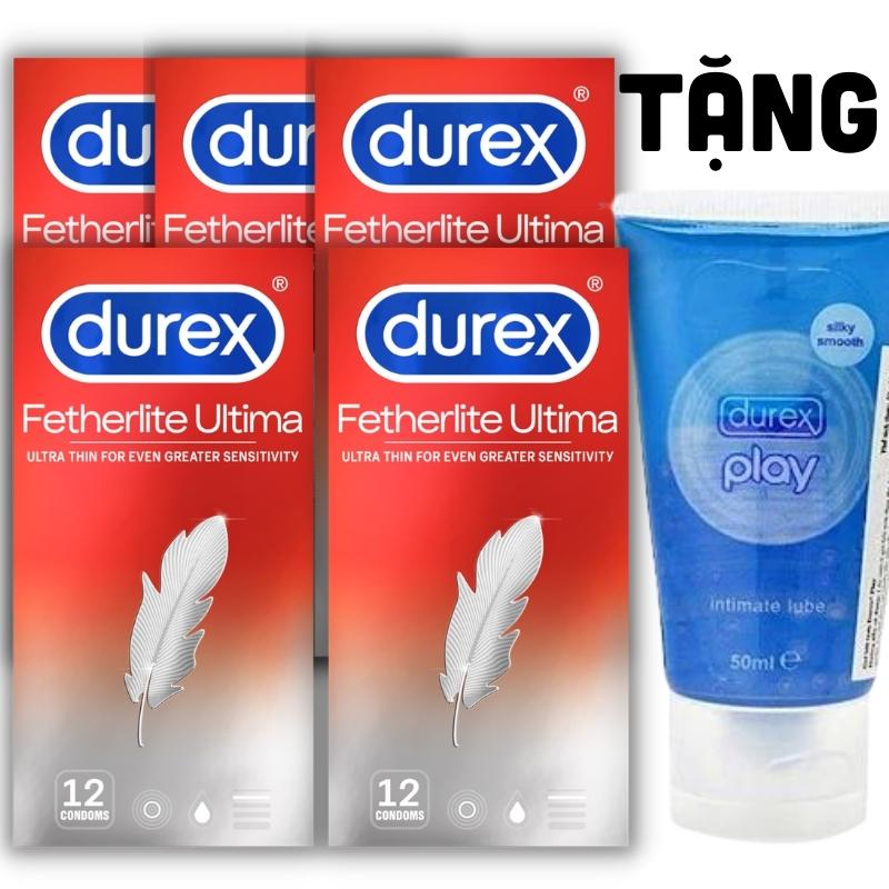 Bộ 5 hộp bao cao su Durex Fetherlite Ultima ( 60 chiếc bcs ) tặng 1 tuýp gel bôi trơn Durex Play 50ml