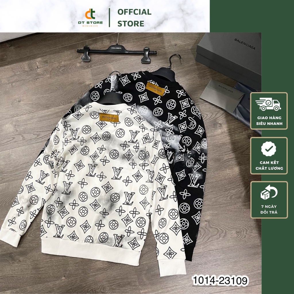 Áo Sweater Nam Lv Màu Loang Họa Tiết Dập Vân - Áo Nỉ Nam Nữ Lv Chất Nỉ Da Cá Cao Cấp DT STORE MENWEAR