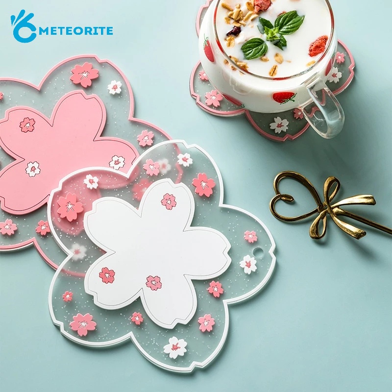 Miếng Lót Ly Chống Trơn Chống Bỏng Hình Hoa Anh Đào Dễ Thương