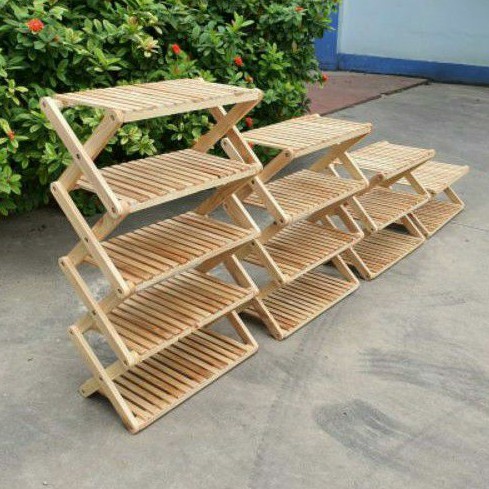 Kệ  Chữ X Đa Năng, Trồng Cây Trang Trí, Để Dép 3 Tầng Bằng Gỗ Cao Su Cao Cấp