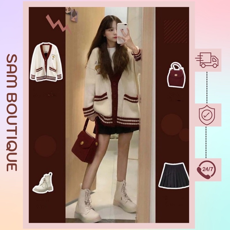 Set áo len cardigan mix chân váy xếp li (có tách lẻ)