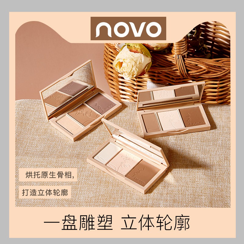 Bảng Phấn Bắt Sáng NOVO 3 Màu Tông Nhũ Và Lì Trang Điểm Làm Sáng Da NO.5412