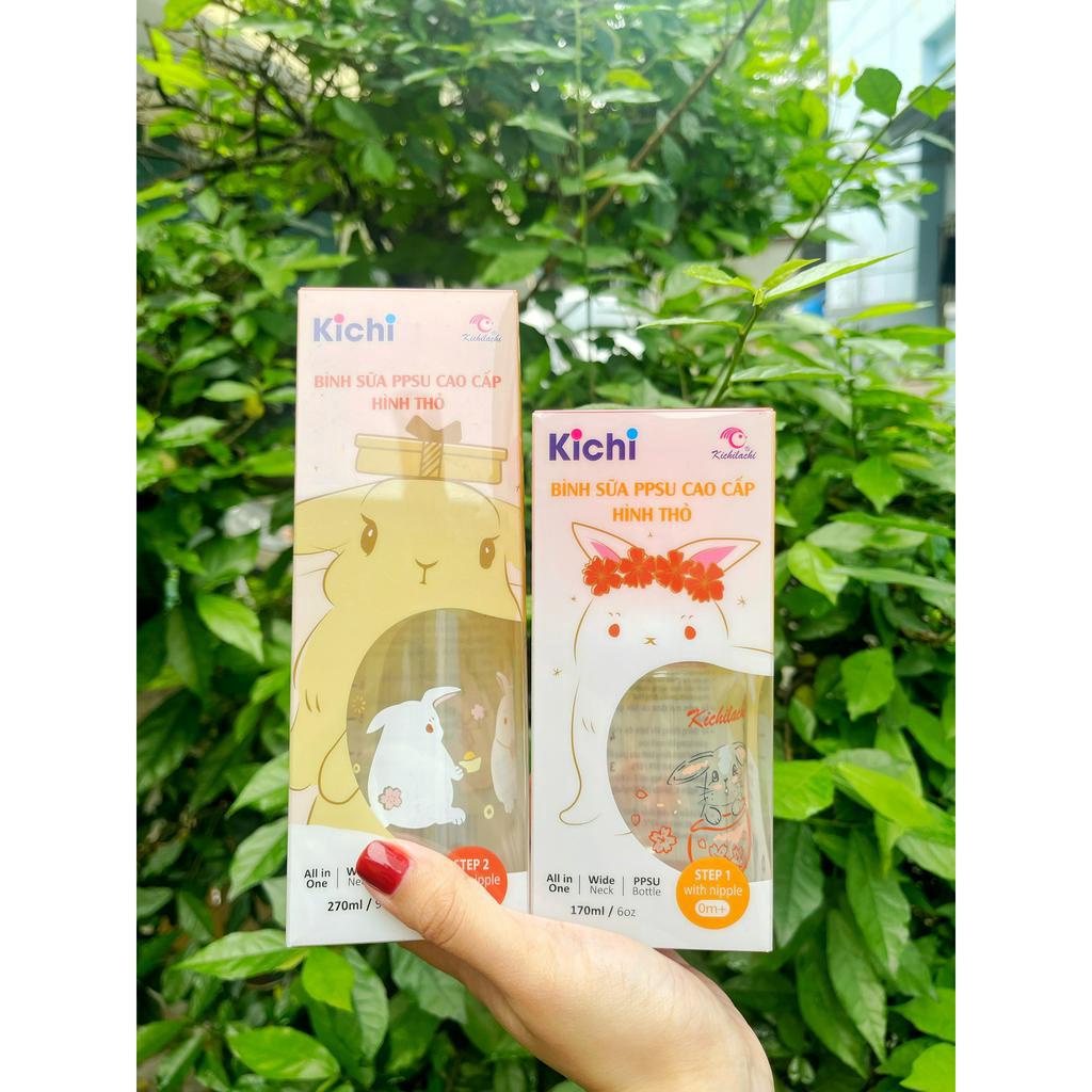 Bình sữa cổ rộng PPSU cho bé Kichilachi họa tiết hình Thỏ dễ thương 170ml - 270ml