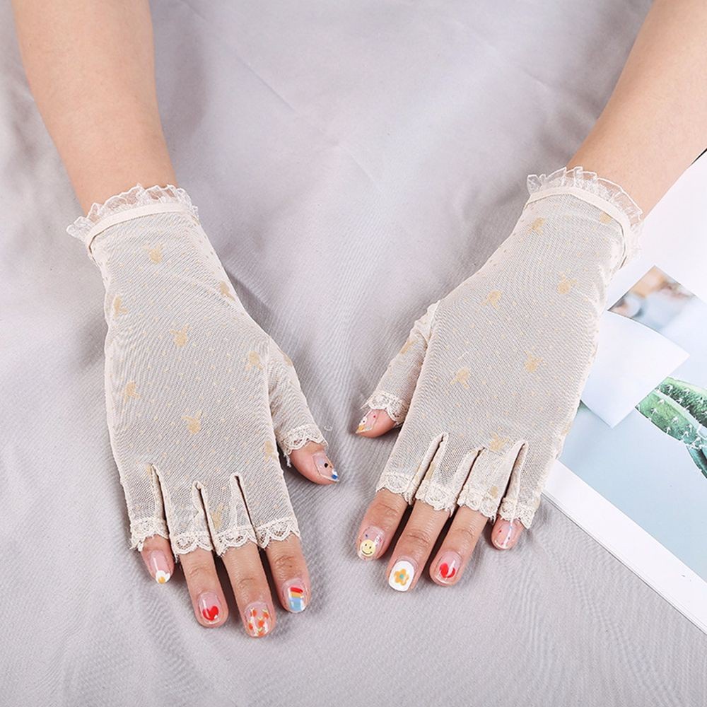 Găng Tay Hở Ngón Phối Ren Họa Tiết Chấm Bi Nhiều Màu Sắc Phong Cách Gothic Cổ Điển Thời Trang Mùa Hè