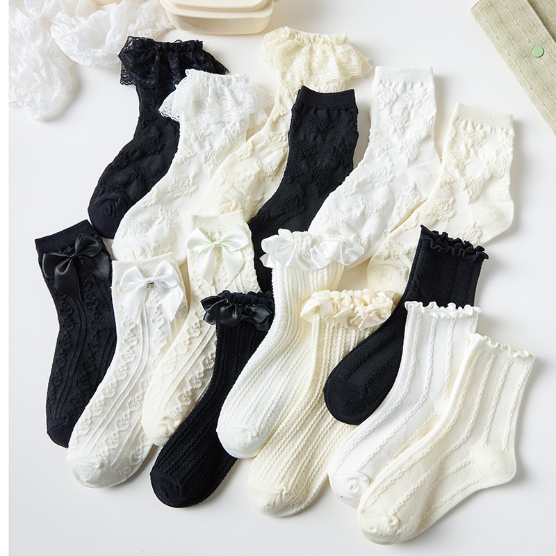 Tất lolita họa tiết ren, vớ nữ cổ bèo dễ thương chất liệu cotton mềm mịn thoáng khí phù hợp 4 mùa T012 - Miinas Tat