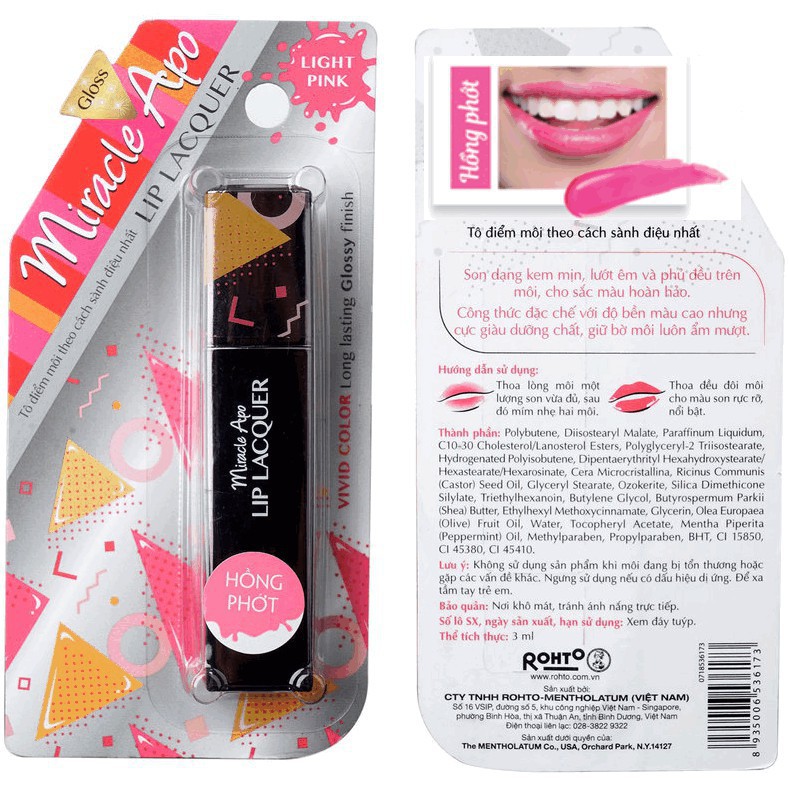 Son Kem dạng bóng Miracle Apo Lip Lacquer 3ml | BigBuy360 - bigbuy360.vn