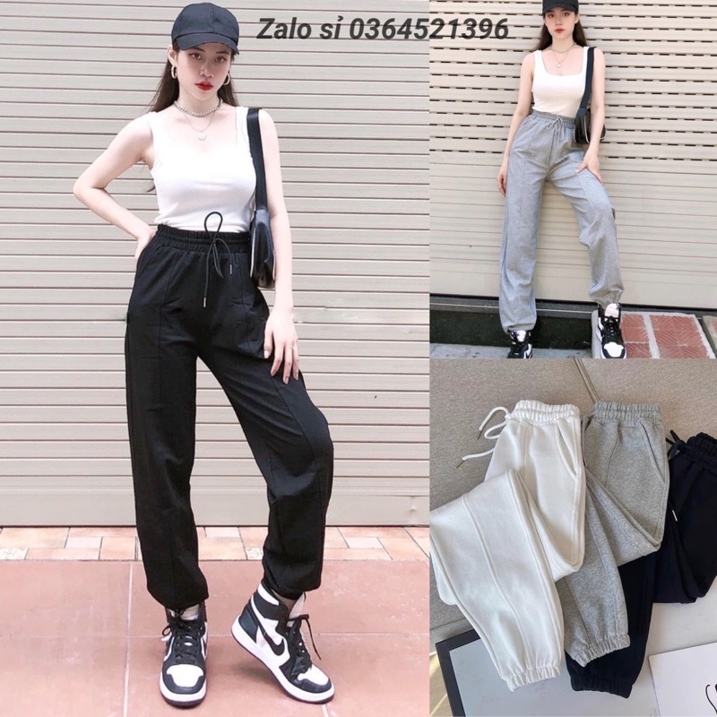 Quần Jogger Cạp chun bo gấu DÁNG BOM Có gân - Chất nỉ da cá co gãn nhẹ, mềm mịn