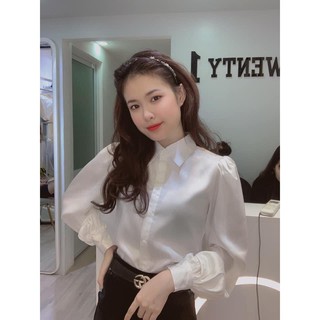 Áo sơ mi lụa CÔNG SỞ dài tay BỒNG Trắng