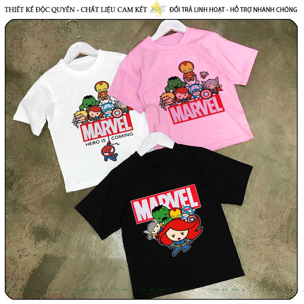 ÁO THUN Avengers Kids MCU UNISEX PHÔNG ĐEN TAY NGẮN NAM NỮ GIA ĐÌNH CẶP ĐÔI SIZE TRẺ EM BÉ TRAI GÁI AOMIVN