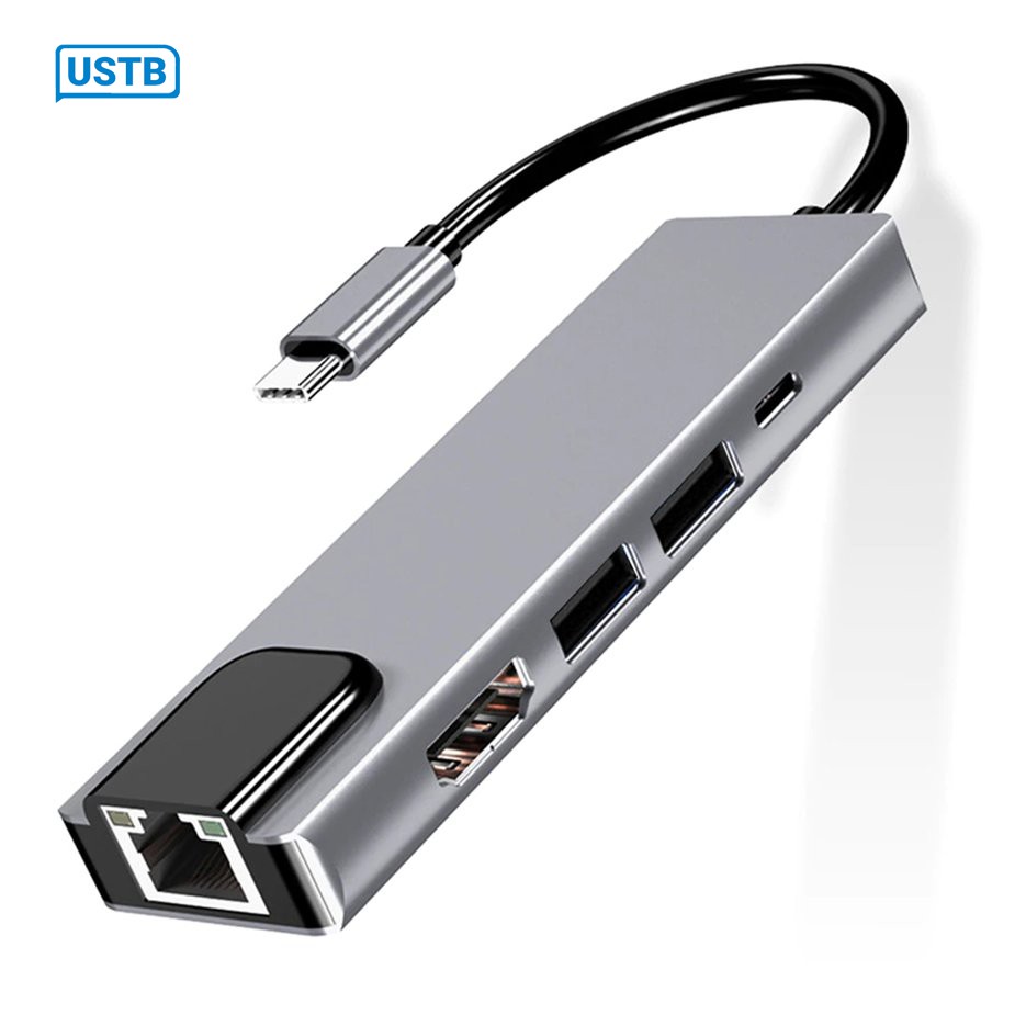 Bộ chuyển đổi nguồn 5/6 trong 1 USB type C Hdmi 4K USB 3.0 PD sang Ethernet Rj45 Lan