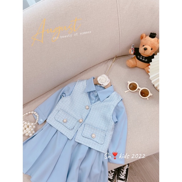 Set dạ 2 lớp cv xếp ly sn kids cho bé gái