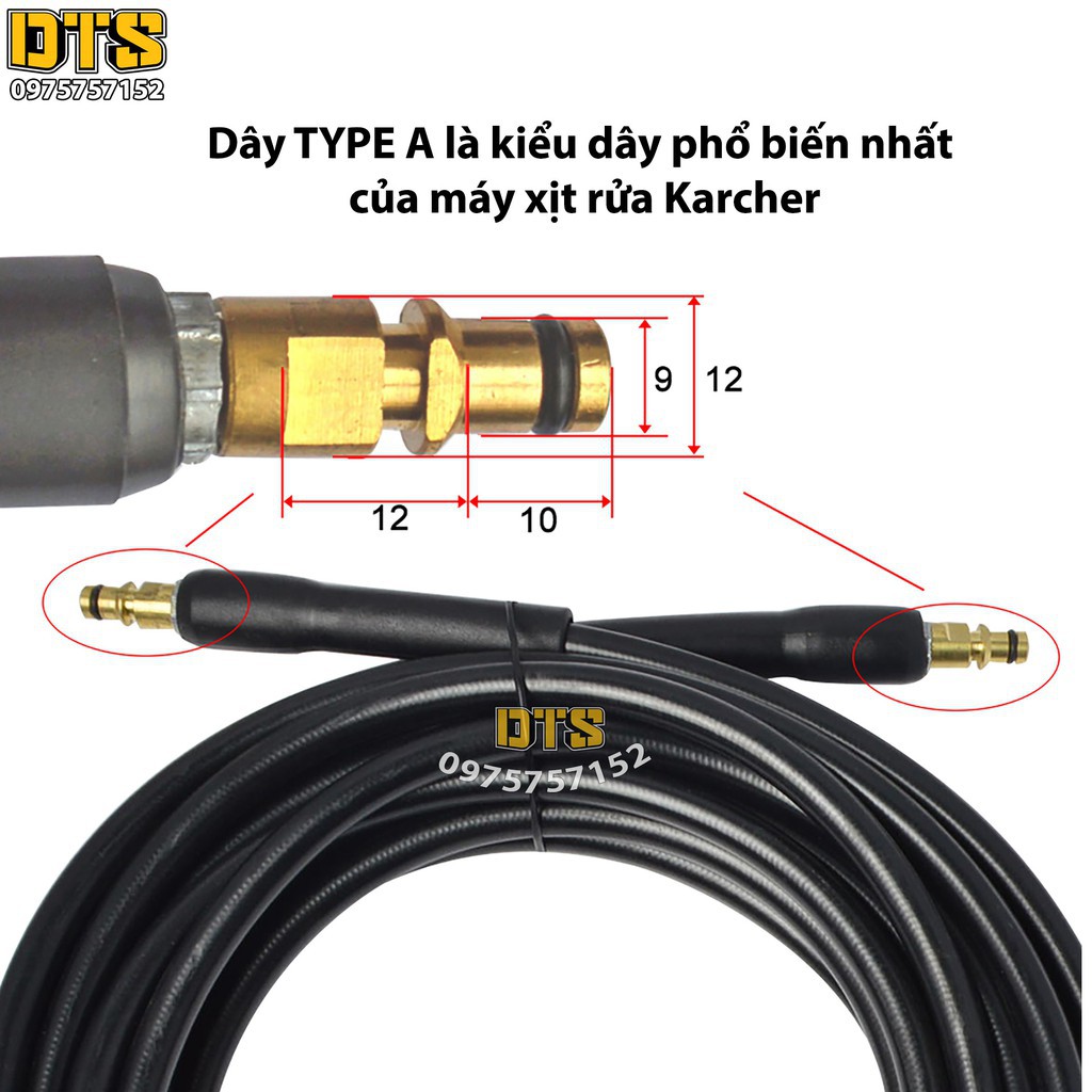 Bộ dây phun áp lực nối dài 10m máy rửa xe Karcher K2 - K7, kết nối nhanh, cao cấp - Máy phun rửa áp lực cao Karcher