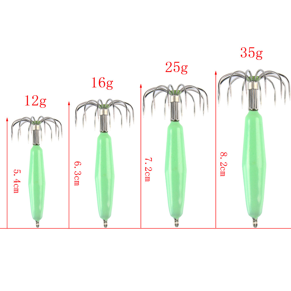Móc Câu Hình Mực Phát Sáng Bằng Thép Không Gỉ Kèm 12 Đầu Kim Thổi