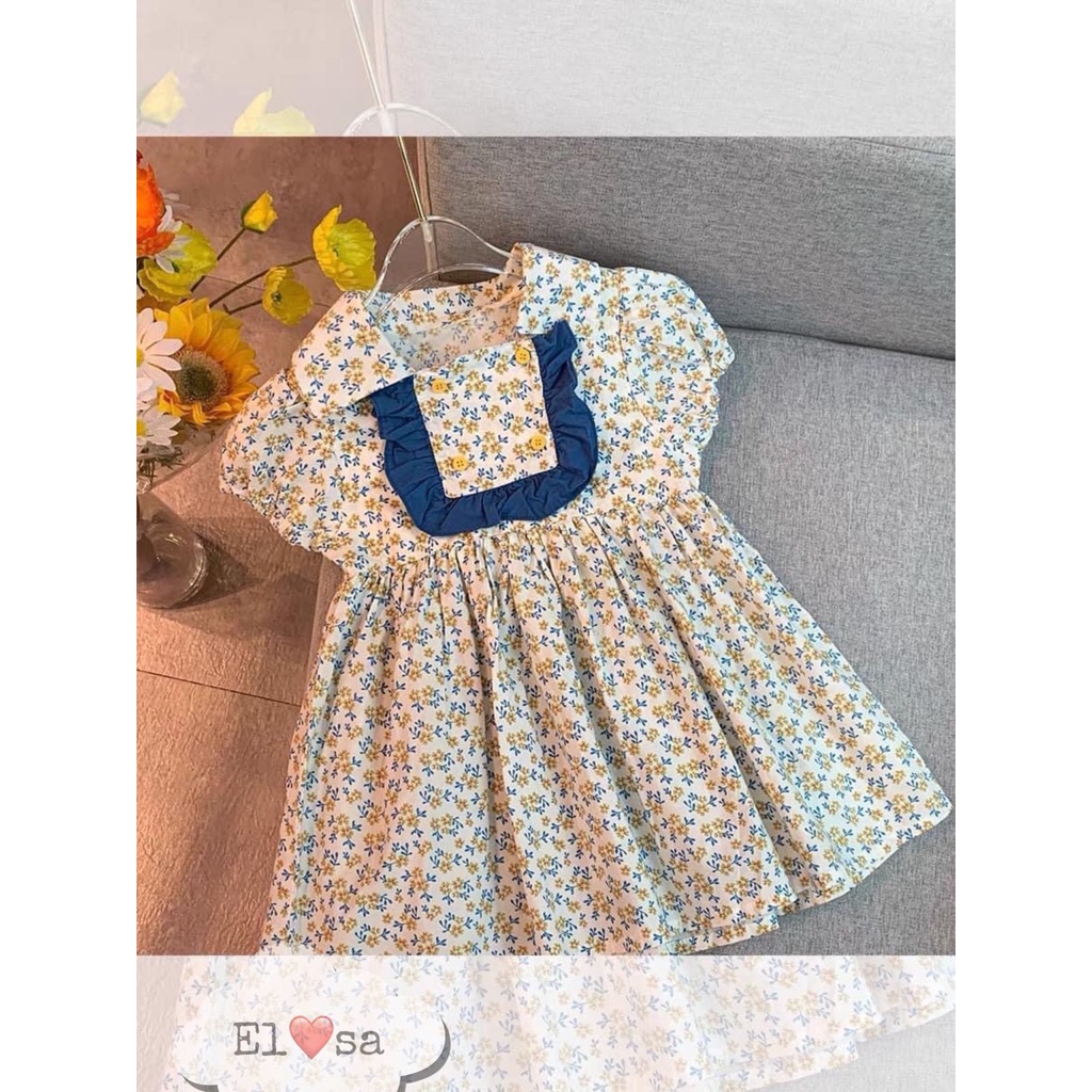 Váy bé gái - Váy hoa nhí cổ vuông đính cúc ngực siêu xinh cho bé 1-8 (20-30kg) Tuổi ANNAKIDS