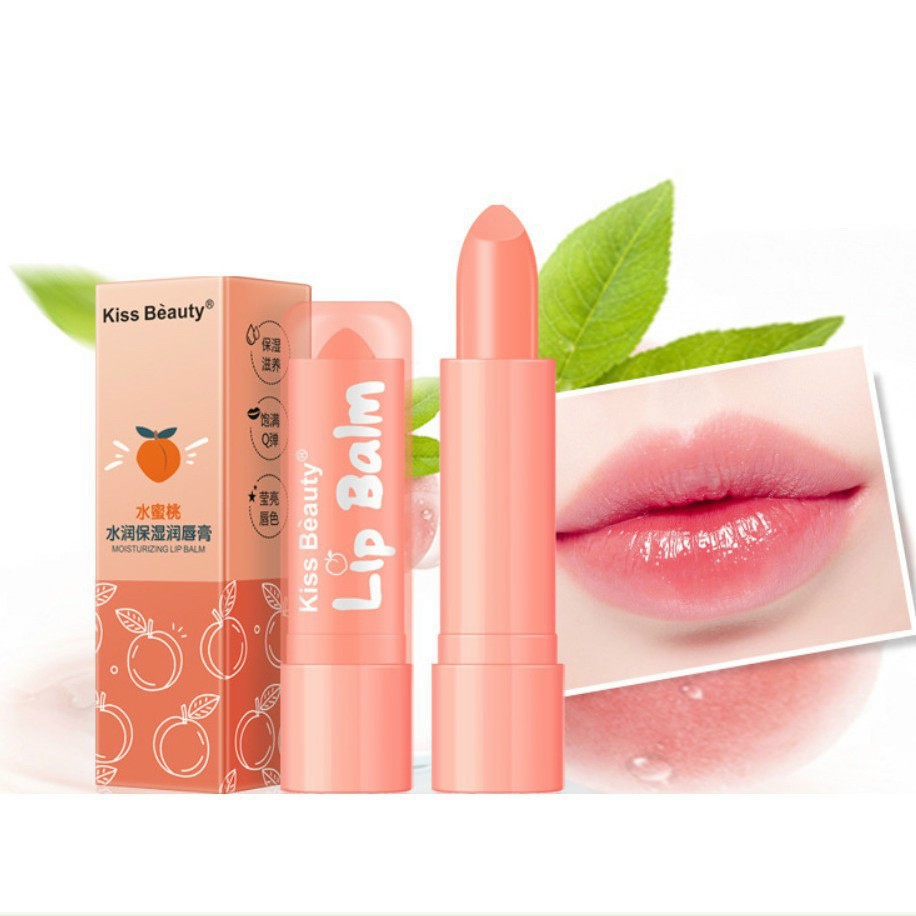 Son Dưỡng Môi Đào Tươi Kissbeauty Có Hộp Siêu Sang Nội Địa Trung, Son Dưỡng Môi Hồng Căng Mịn Chuẩn Hotgir