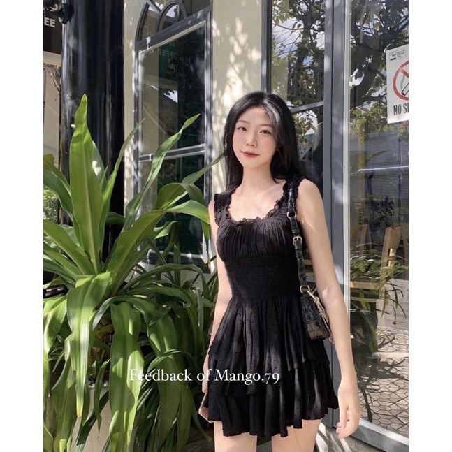 Đầm Trễ Vai Hai Tầng Xinh Xắn Eo Chun Co Giãn