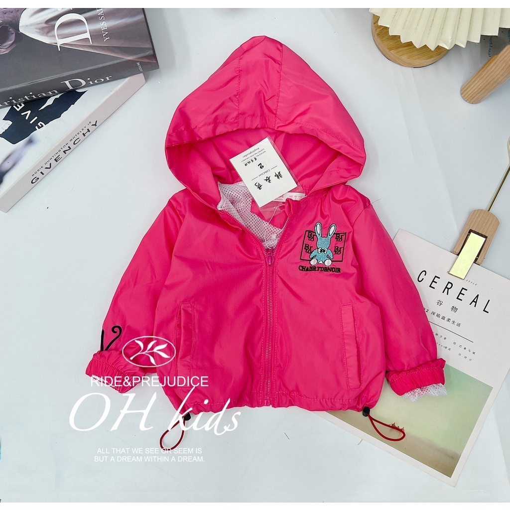 Áo khoác bé gái, bé trai, áo gió 2 lớp họa tiết thỏ thêu BRLO vải chính phẩm siêu đẹp cho bé