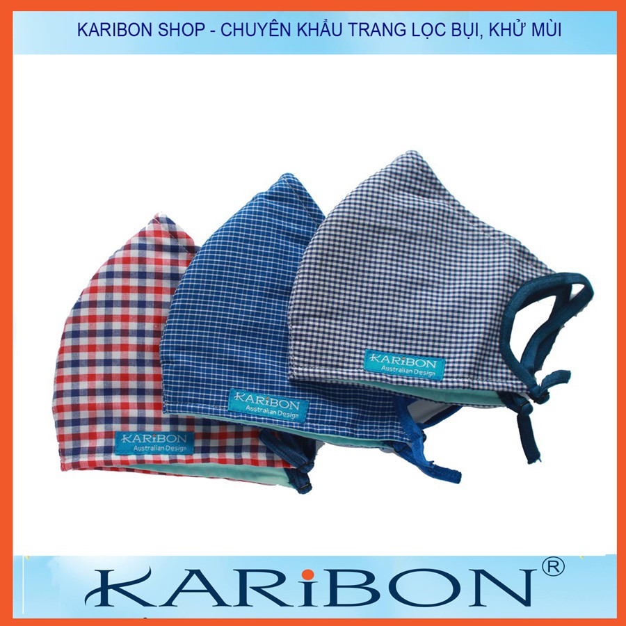 Cotton 3 Khẩu trang Karibon Cotton có than hoạt tính 8 lớp, lọc bụi và khử mùi