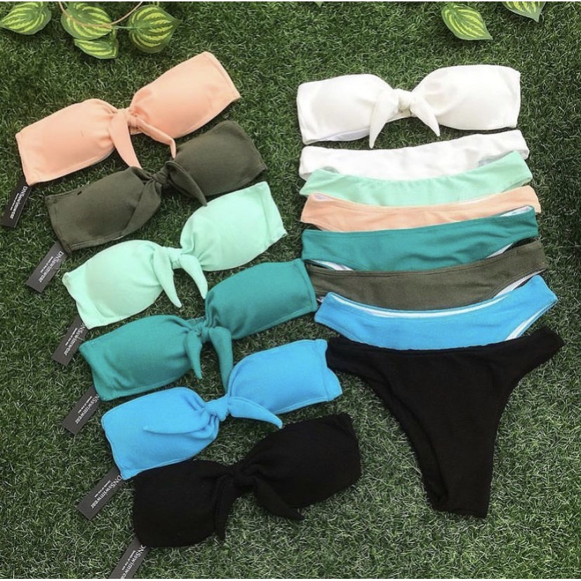 bikini thắc nơ nâng ngực(Khaki)