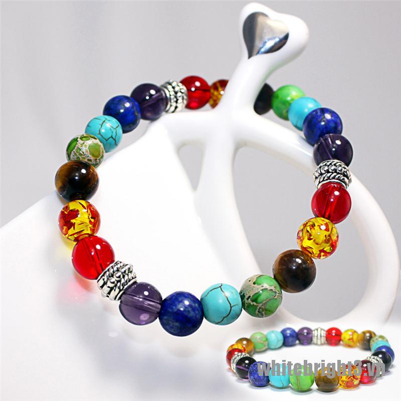 <WHITE> New 7 Chakra Healing Balance Beads Bracelet Natural Stone Bracelet Jewelry Gift