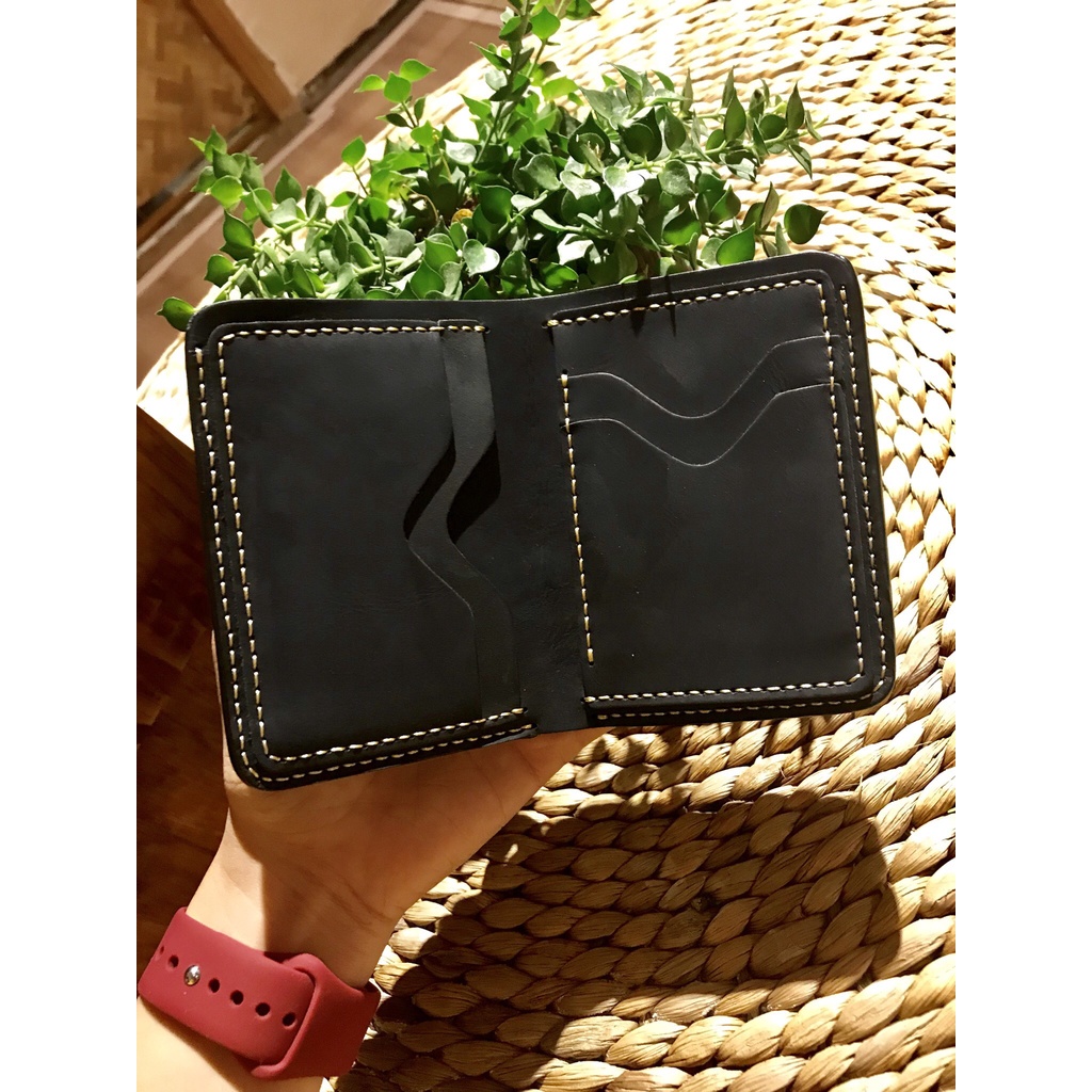 Ví da dáng đứng mini bo góc Galvin màu đen (Nam/Nữ)