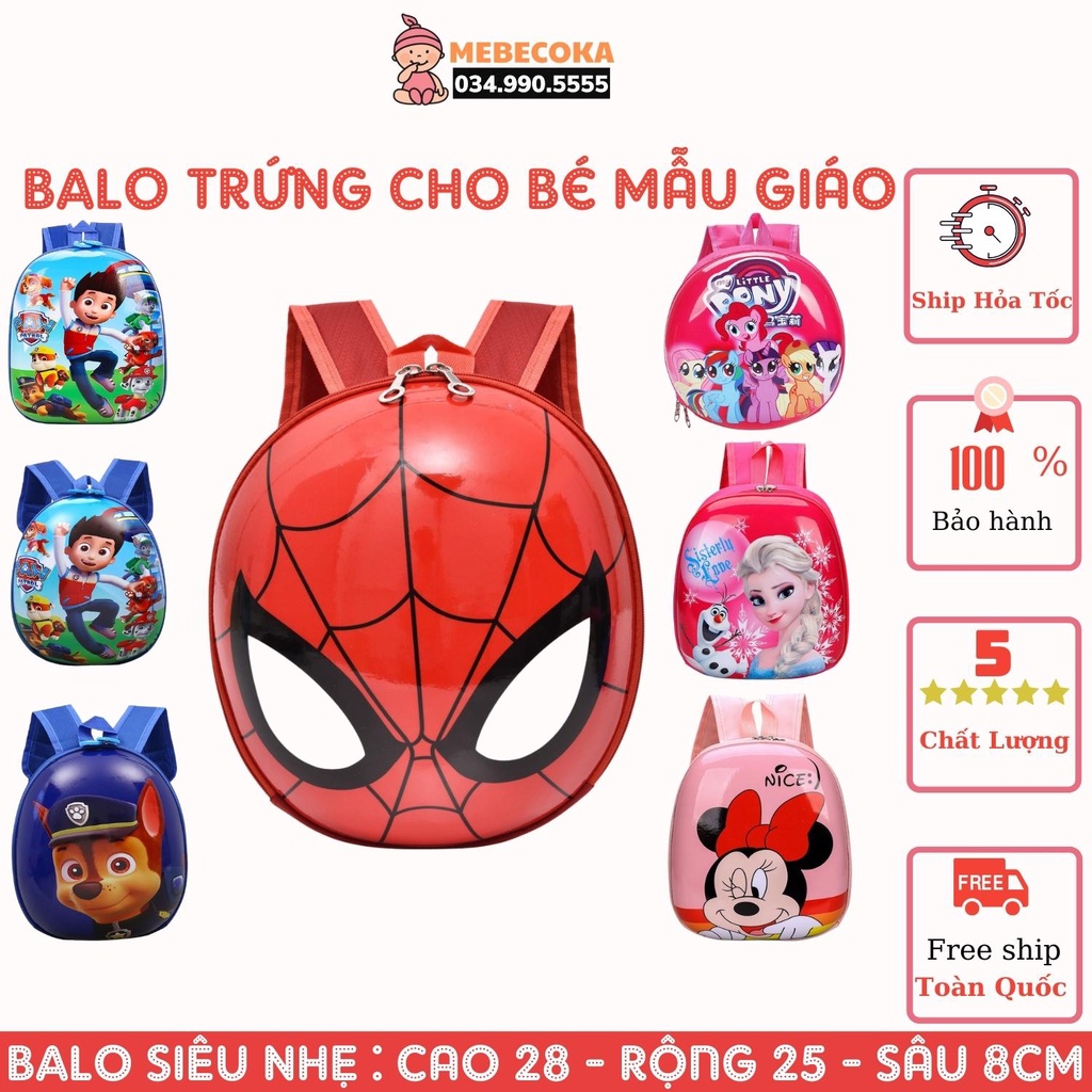 Balo cho bé, Balo TRỨNG SIÊU NHÂN MẪU GIÁO, nhà trẻ cho bé từ 2 đến 5 tuổi nhiều họa tiết cute