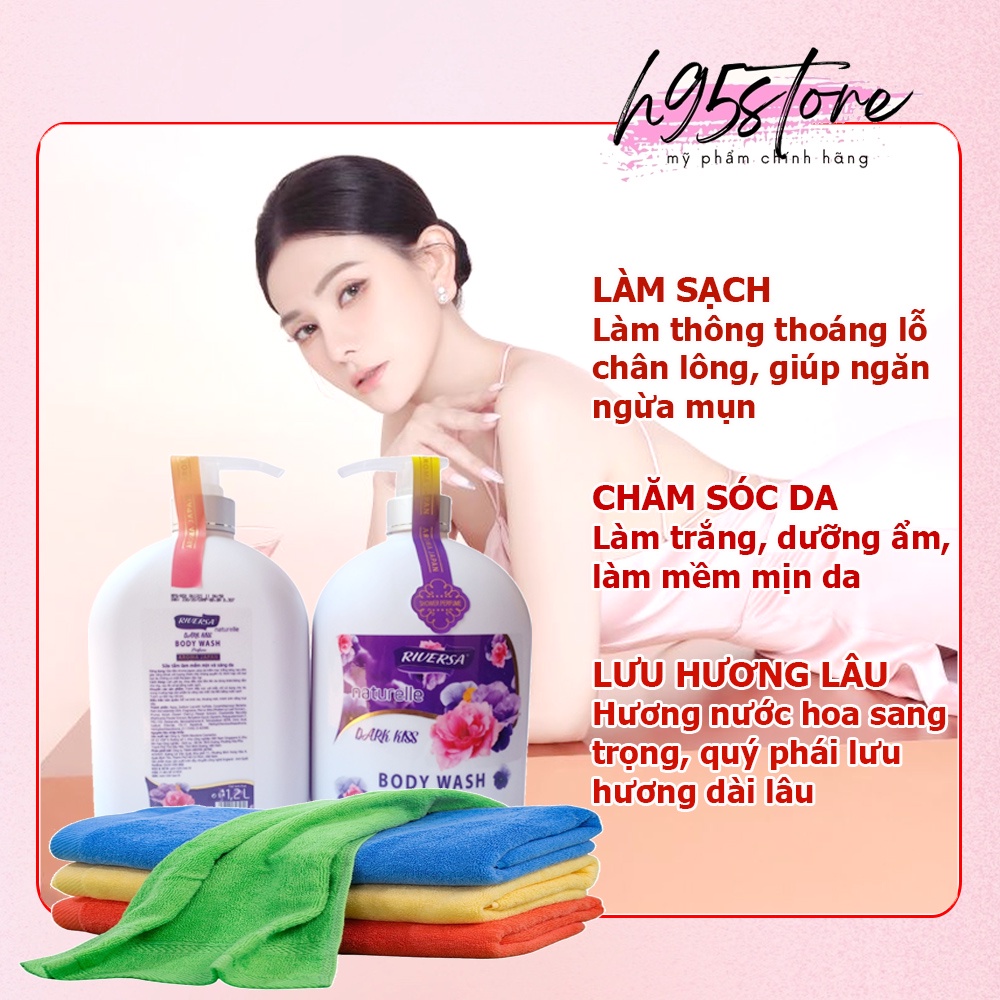 Sữa tắm nước hoa dưỡng ẩm trắng da thơm lâu DARK KISS RIVERSA 1200ML