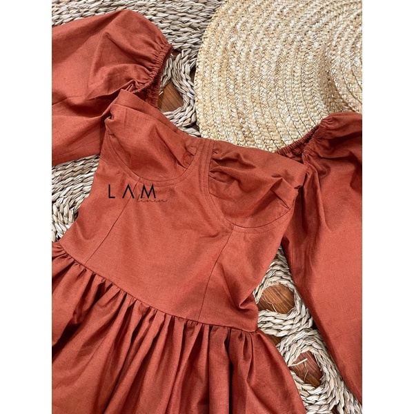Đầm váy nữ cúp ngực xoè kiểu dáng Vintage vải Linen