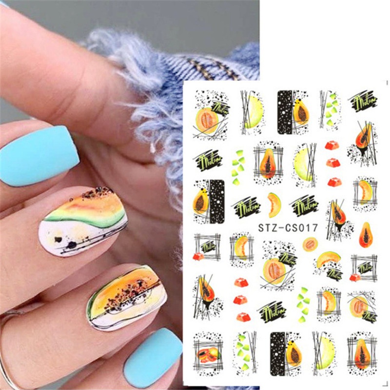 [Hàng mới về] Nhãn dán móng tay 3D hoạ tiết graffiti ngọn lửa/trái cây/hoa lá nhiều mẫu tùy chọn