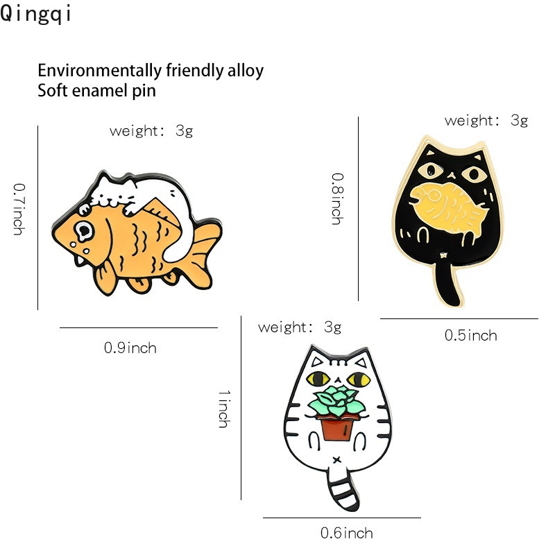 Ghim cài áo MISS ZOE hình mèo béo và cá màu trắng đen dễ thương xinh xắn