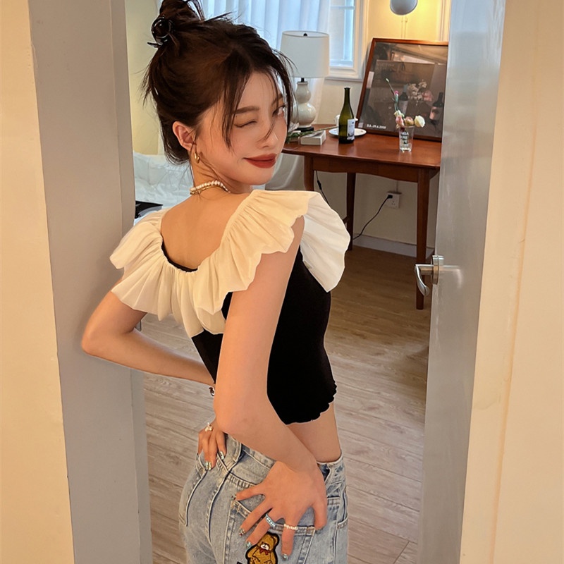 Áo Croptop Dệt Kim Tay Cánh Tiên Dáng Ôm Cho Nữ