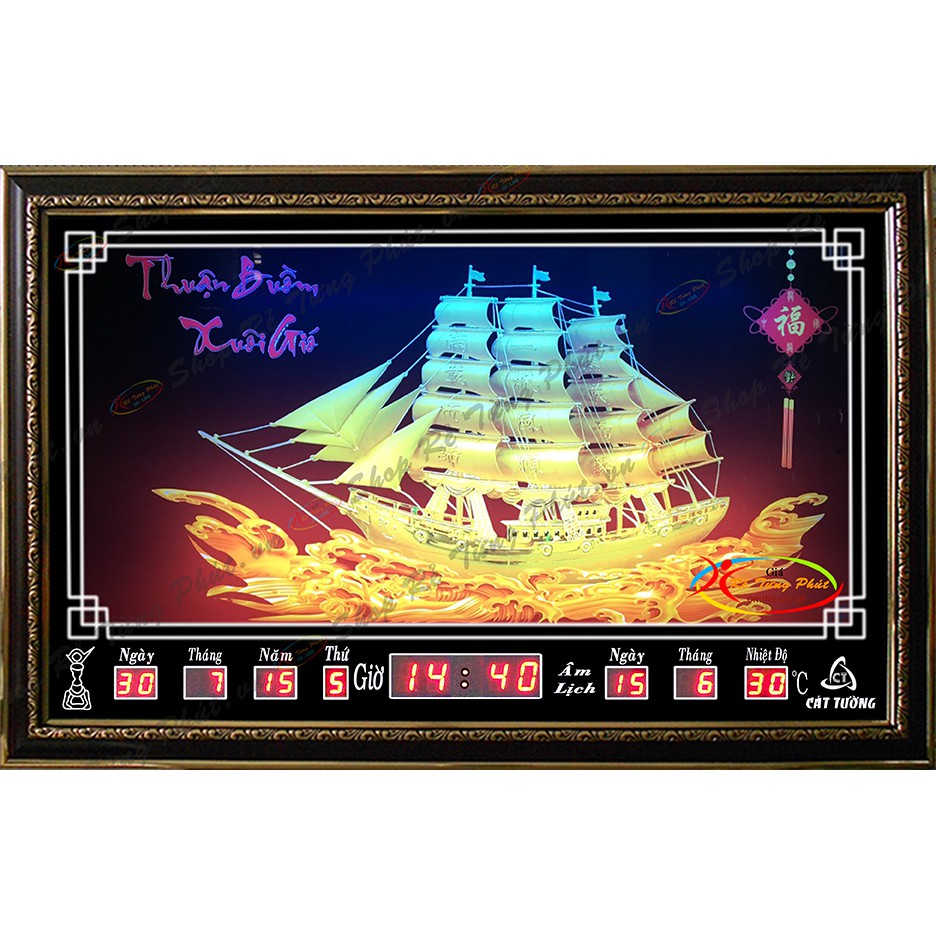 Đồng hồ Lịch Vạn Niên điện tử treo tường - Thuận Buồm Xuôi Gió 68401 (KT 68x45x7cm)_ (Không Remote Đèn và Có Remote Đèn)