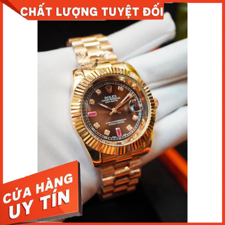 (Rolex.viền trơn) Đồng hồ Nam rolex,nâu cafe chất, dây đúc không gỉ, máy nhật -Rl.dongho