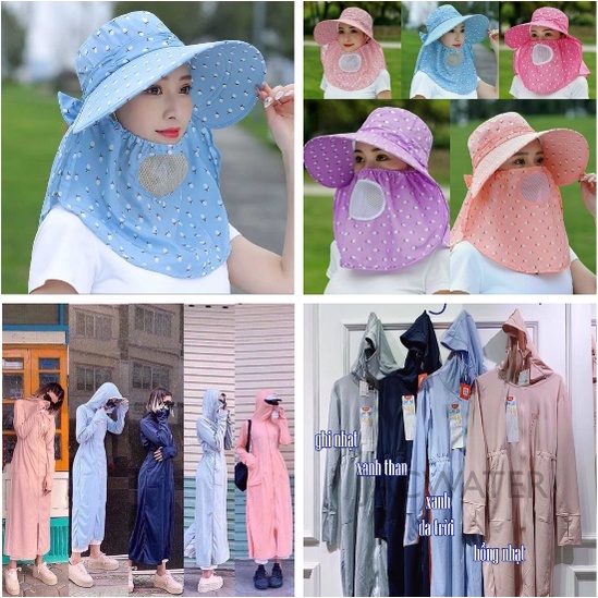 NÓN CÓ KHẨU TRANG MÀNG LƯỚI, ÁO ĐẦM CHỐNG NẮNG TOÀN THÂN CAO CẤP