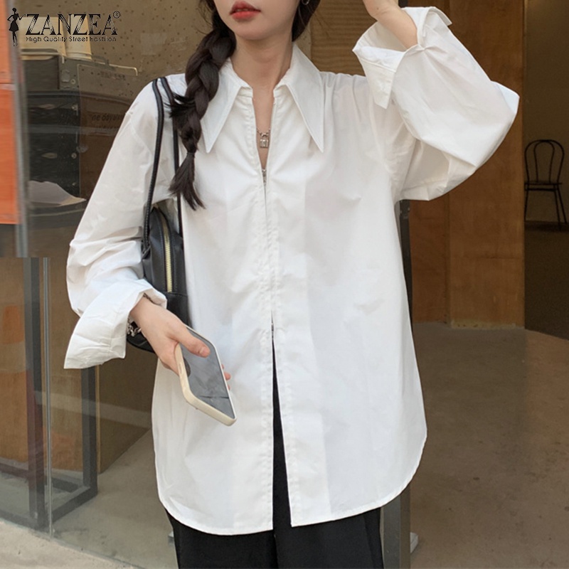 Áo sơ mi ZANZEA dài tay có khóa kéo thời trang cho nữ