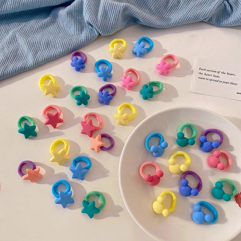 Set 10 Dây Buộc Tóc Co Giãn Cao Không Dệt Họa Tiết Hoạt Hình Đơn Giản Cho Bé Gái