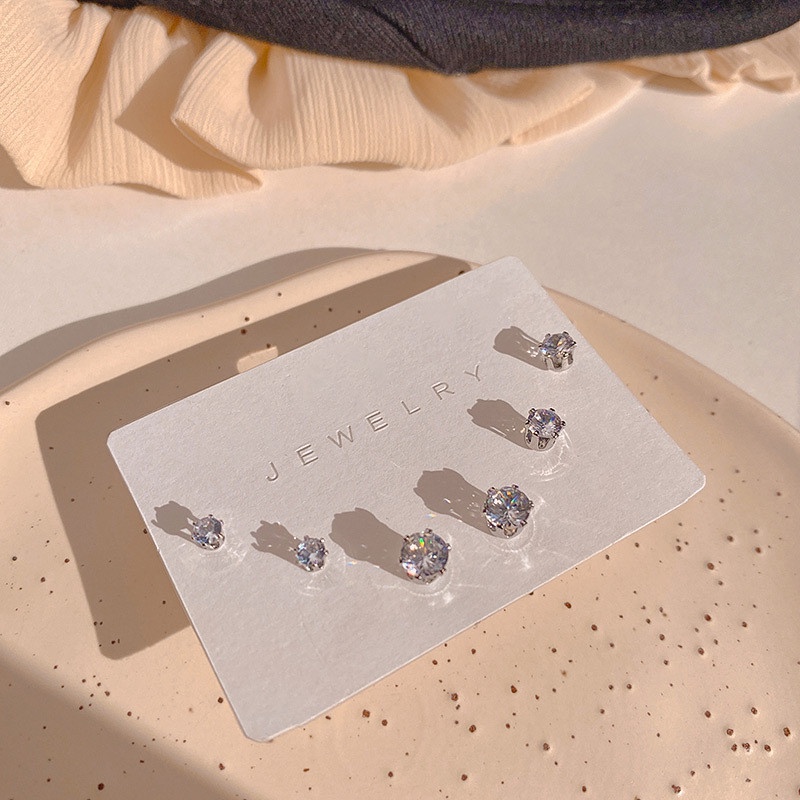 Set 6 Khuyên Tai Bạc S925 Đính Đá Zircon Thời Trang