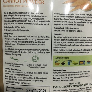 Bột cà rốt nguyên chất gói 50gr