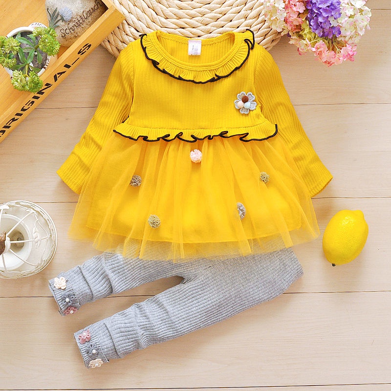 ✖﹊✜Bộ quần áo mùa thu nữ 6 gạc 7 bộ quần áo 9 tháng bé 8 bộ quần áo 1 đến 3 tuổi bé gái xuân thu 2 bộ đồ dài tay hai mản