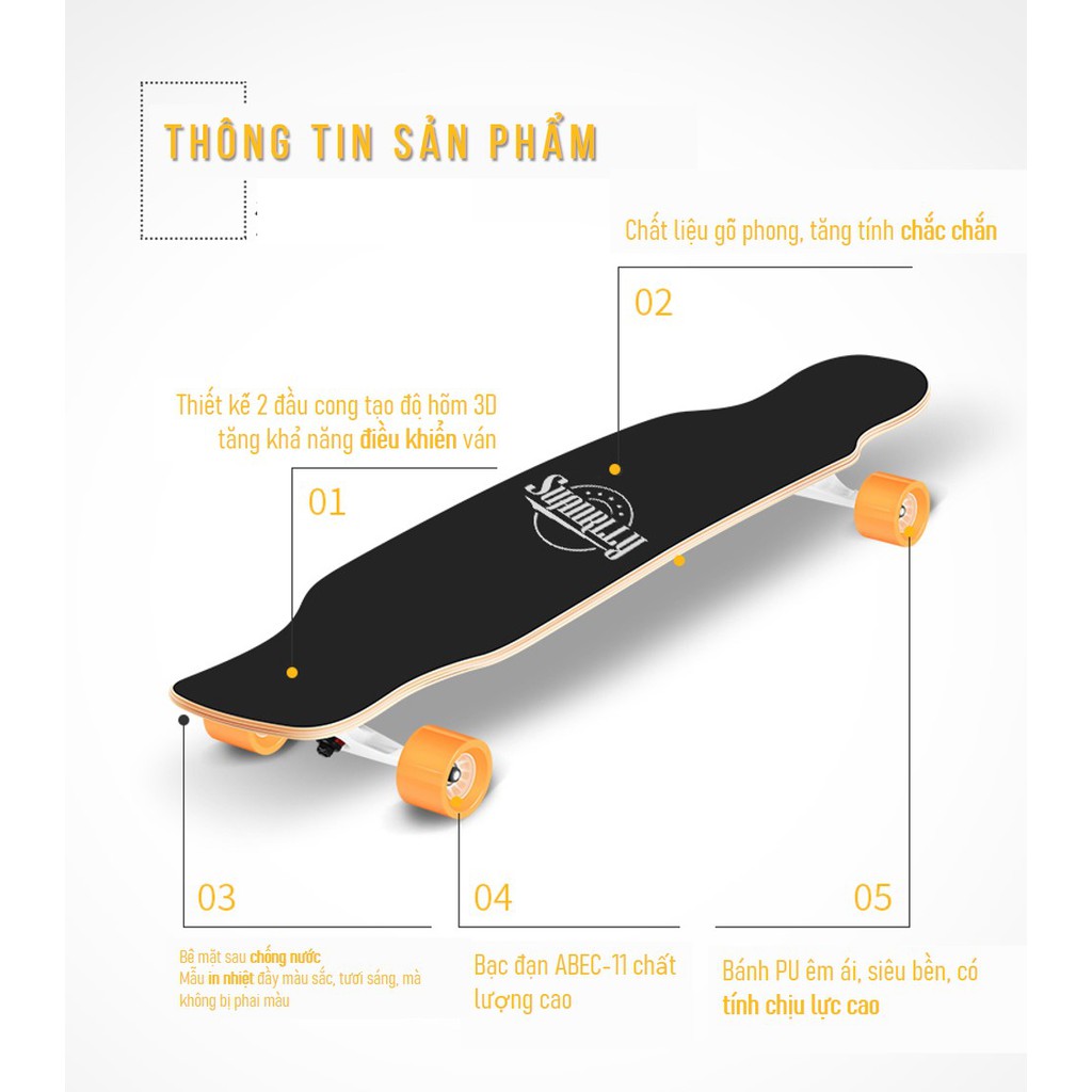 Ván Trượt Thể Thao cho người lớn Sport &amp; Dancing Mini Freeride Longboard Skating 80 cm - Ván Trượt Có Nhám Chống Trượt