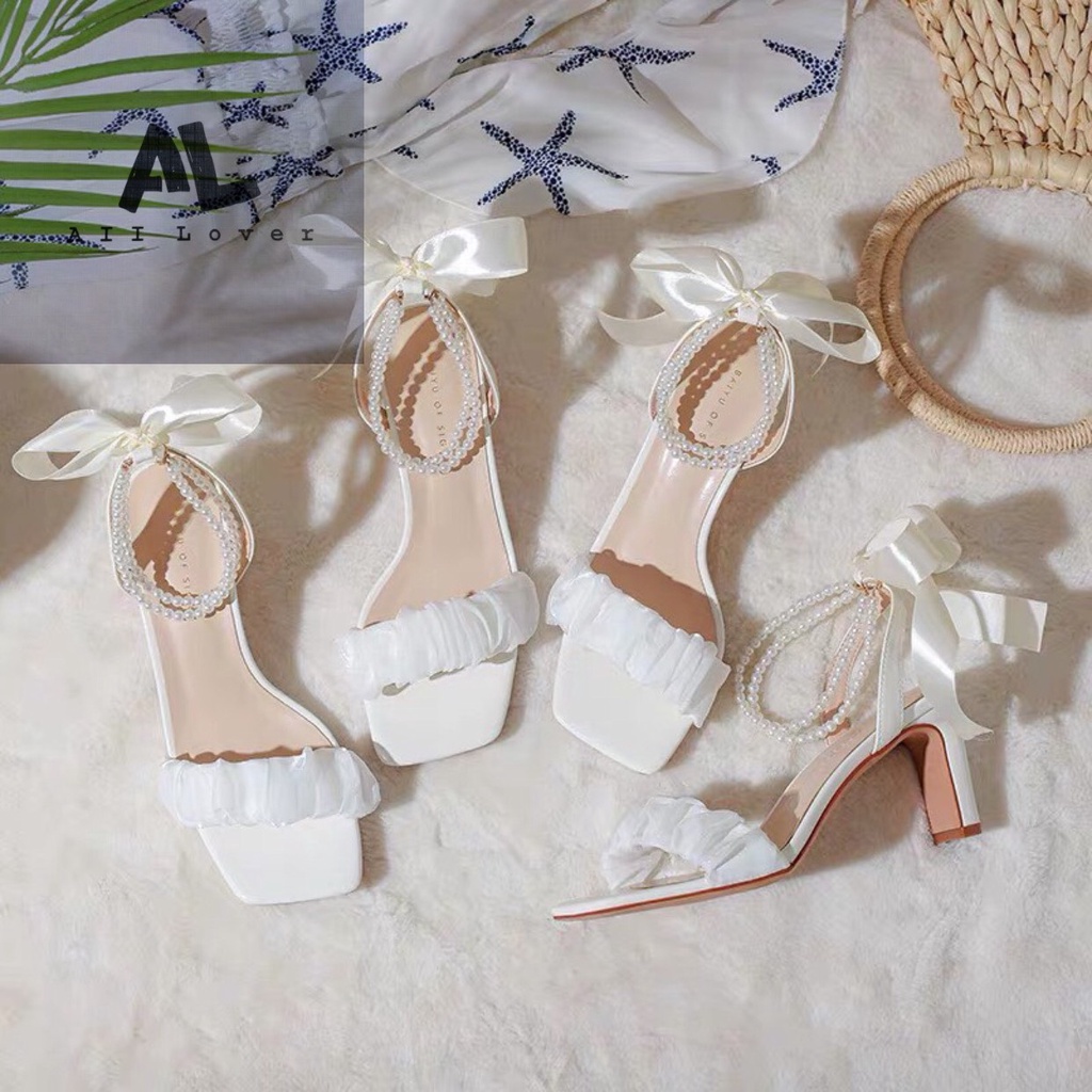 SANDAL NỮ ALI LOVER  -  GÓT DẸP DÂY THẮT NGỌC 7 PHÂN  -  CAO GÓT MŨI VUÔNG ĐÍNH NƠ NỮ TÍNH   AG220722