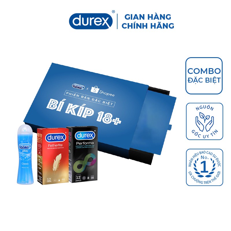 Bộ sản phẩm Durex phiên bản đặc biệt trên Shopee (Fetherlite 12s, Performa 12s, Durex Play Classic 50ml)